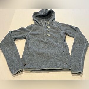 The North Face Sweater Womens Sz XS Blue Hooded Fleece Pullover Button Pocket